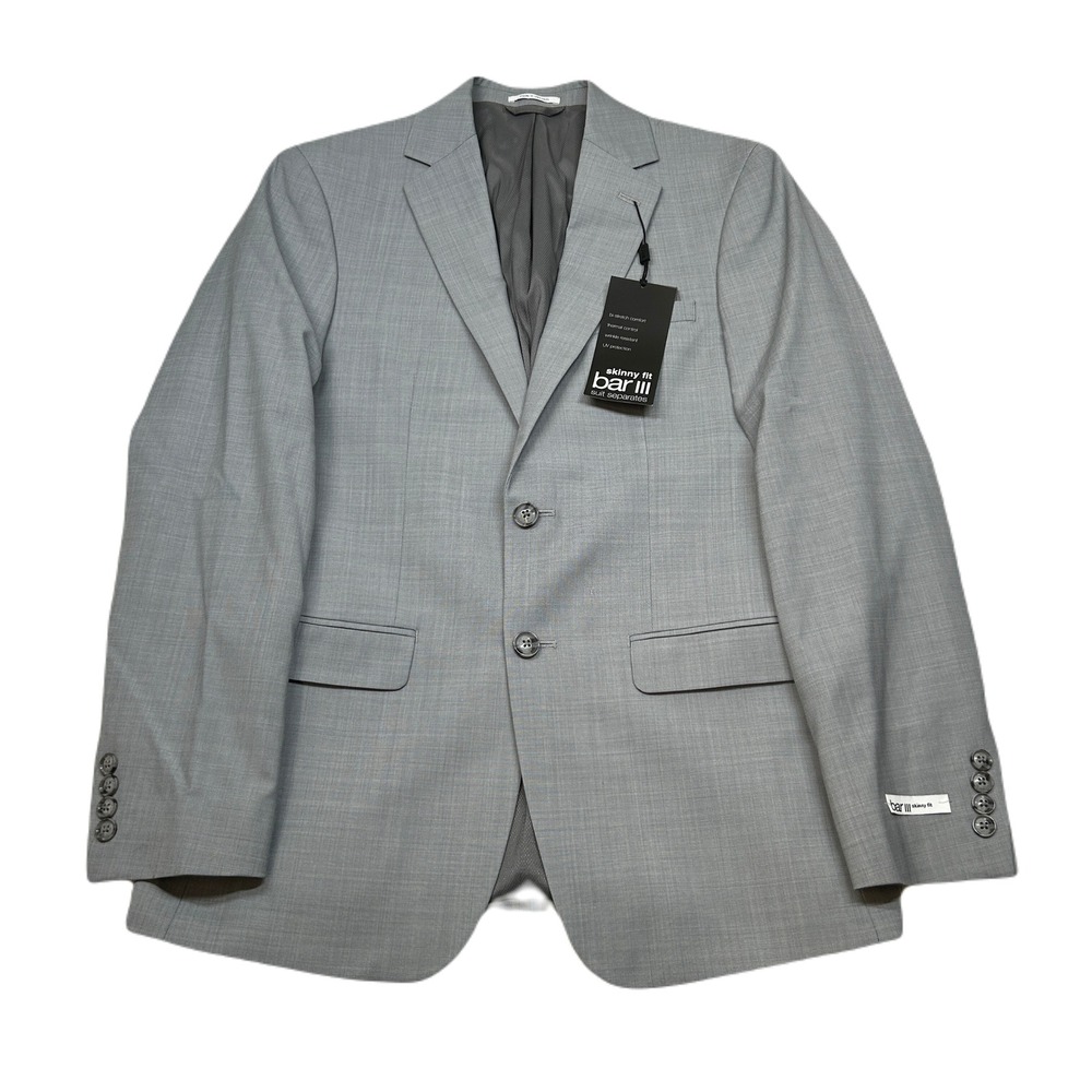 Bar III Light‎ Gray Suit Jacket Mens 38R 38 Skinny Bi-Stretch Comfort $425 NEW